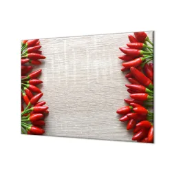 Ochranná deska řada chilli papriček na dřevě 60x52cm